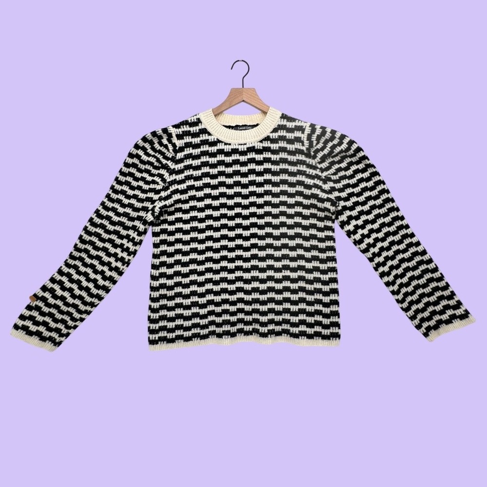 Laurel Grey Geometric Pattern Knit Crew Neck Sweater Size M